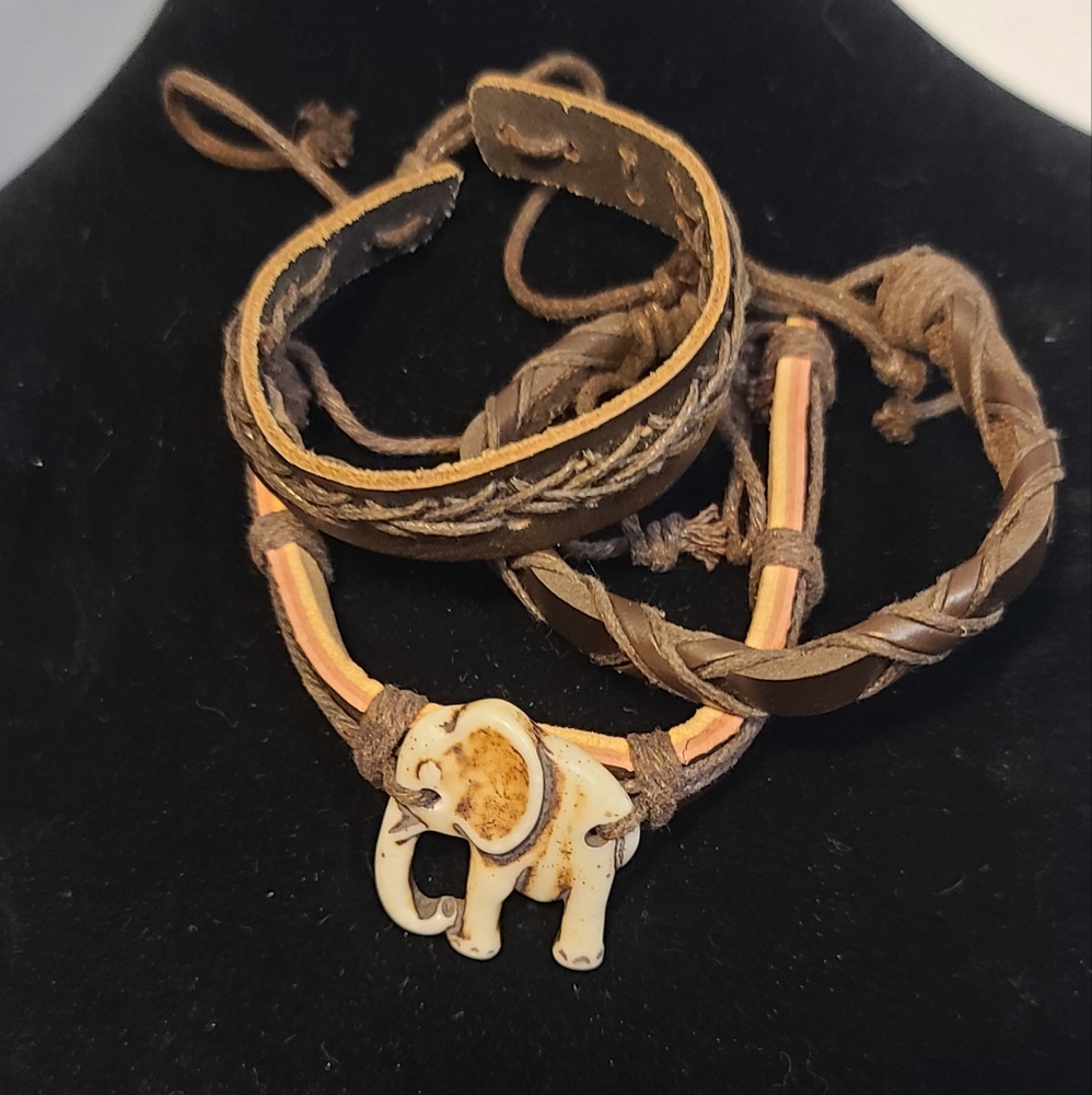 3 leather adjustable bracelets up to 7" ish